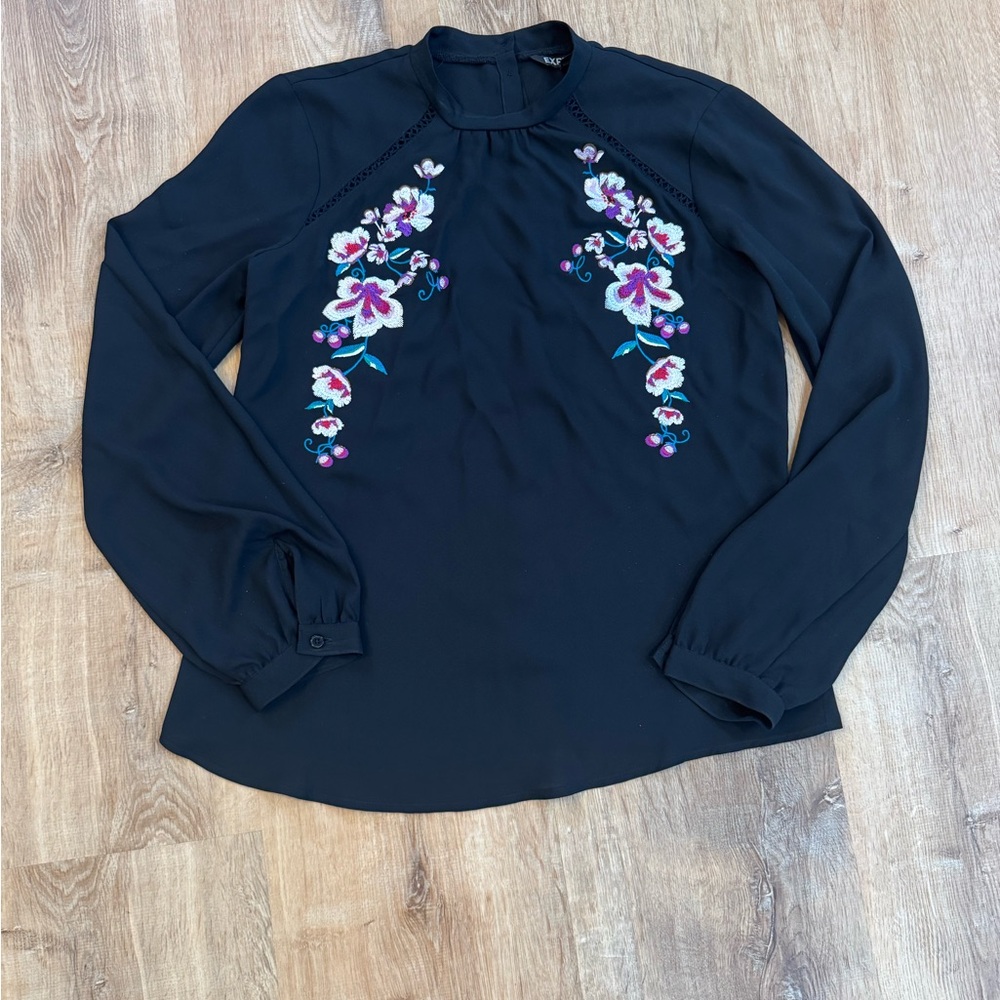 Express - Floral Embroidered Black Blouse